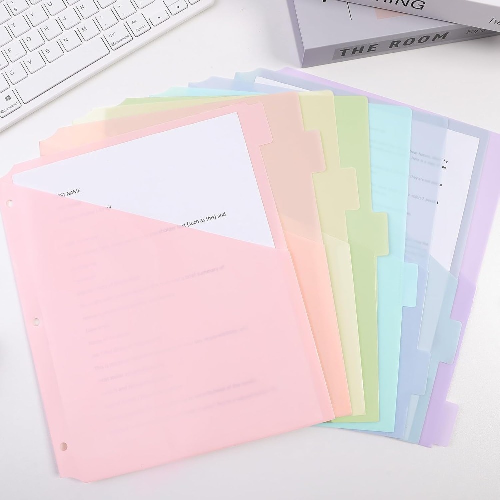 Tab Divider A4 - 8 stuks A4 Pastelkleurige Ringbandverdelers 3-Ring