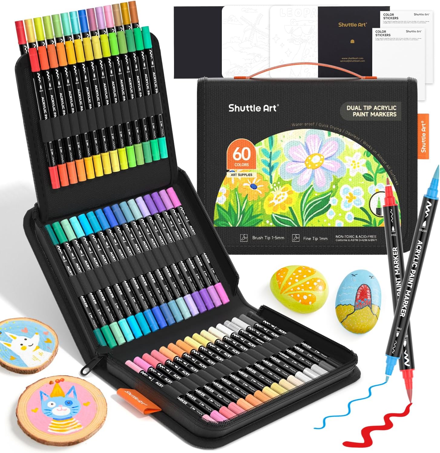 Correction Pen Fine - Shuttle Art 60 Kleuren Dubbelpuntige Acrylverfmarkers,