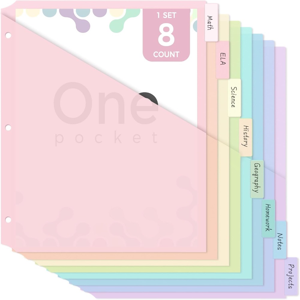 Tab Divider A4 - 8 stuks A4 Pastelkleurige Ringbandverdelers met